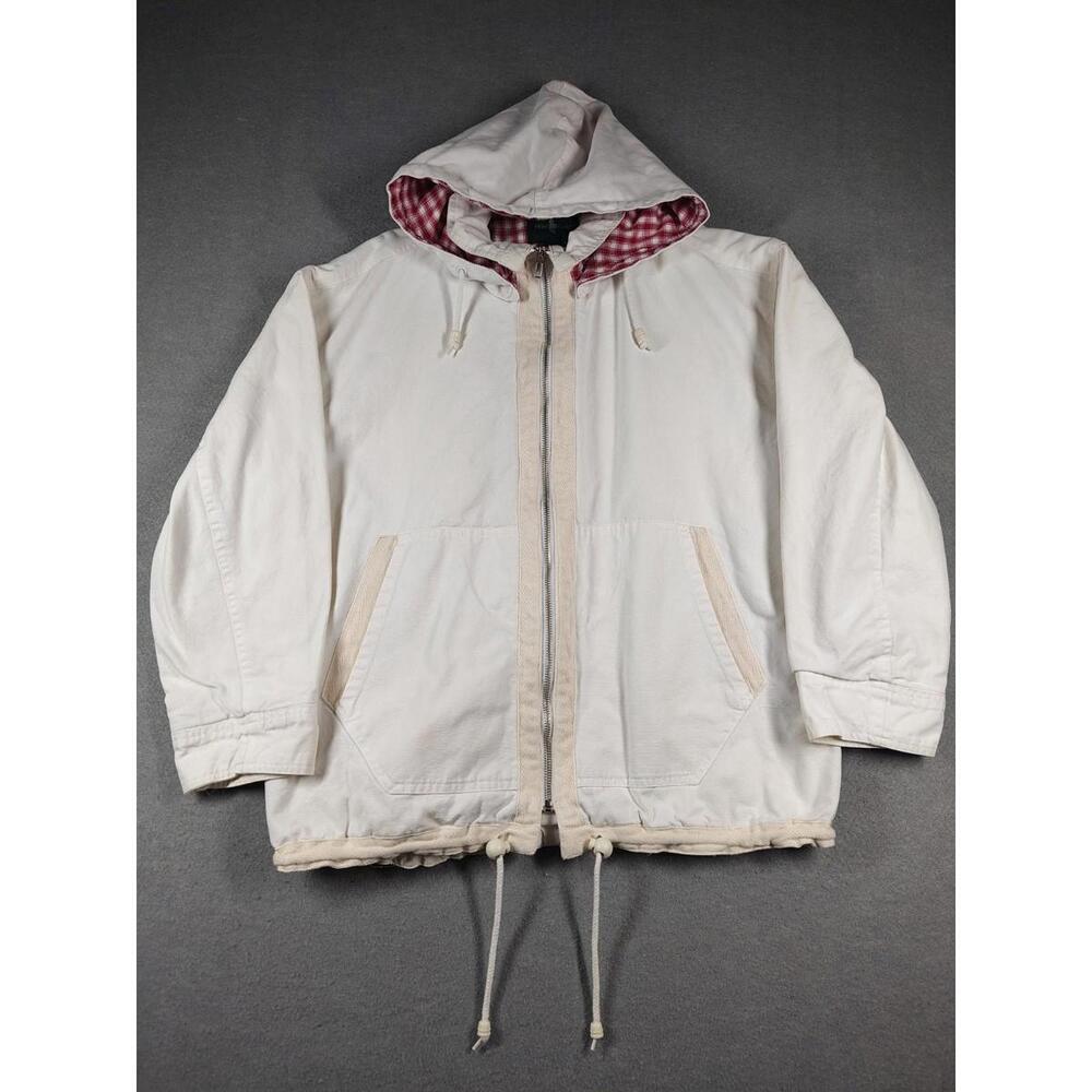 VTG Hunt Club Mens Medium White Denim Jacket Removable Hood Cotton
